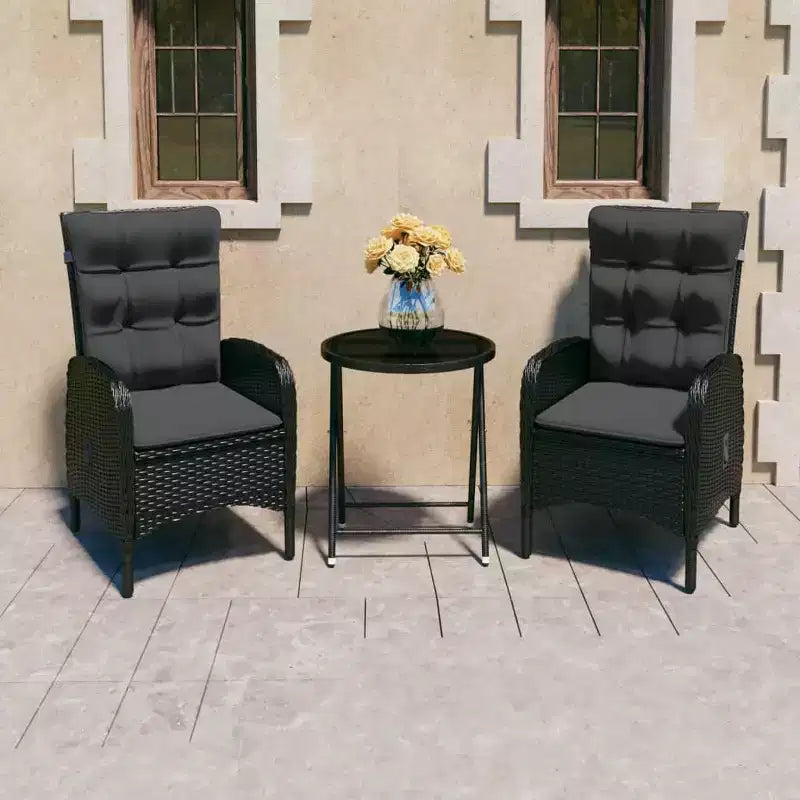 vidaXL 3 Piece Patio Bistro Set Poly Rattan and Glass