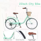 22 Road Bike, 13 Steel Frame, 7-Speed City Cruiser with Dual Brakes & Basket, Commuter Bike for Men & Women Outdoor Cycling
