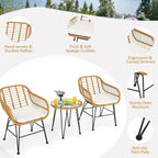 3 Pieces Rattan Furniture Set with Cushioned Chair Table