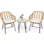 3 Pieces Rattan Furniture Set with Cushioned Chair Table