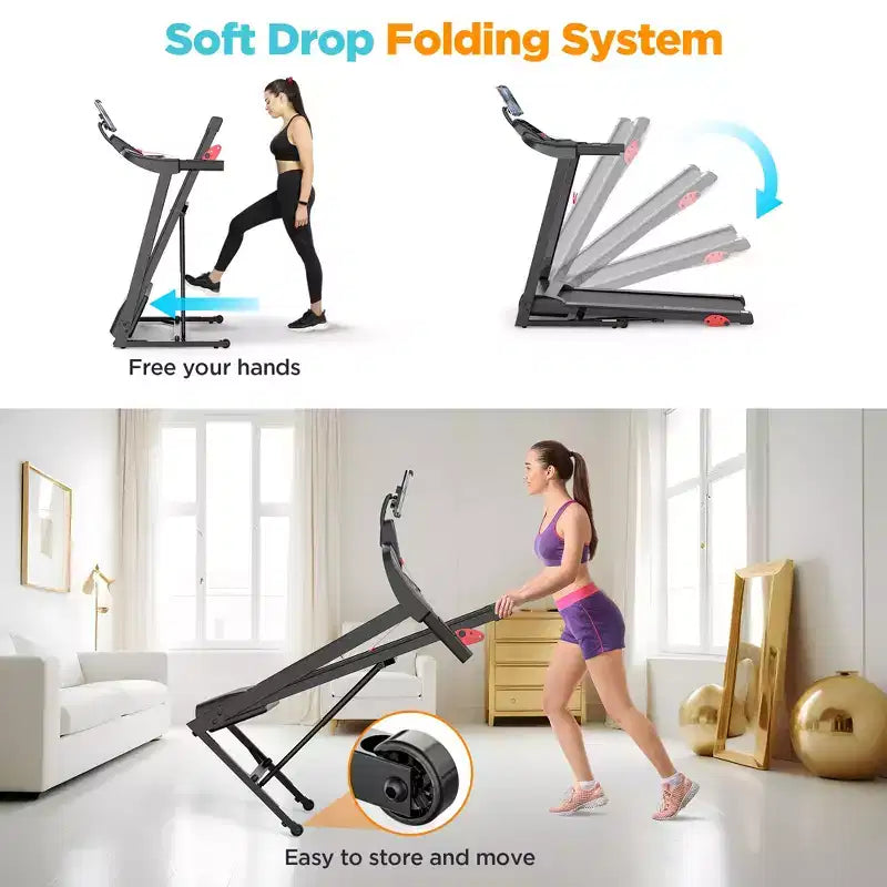 3.75HP Treadmill 300lb Capacity, Incline Folding Treadmill, 64+7 Smart Program, 7.5MPH, APP Control,Treadmill for Home Jogging Walking w/ HiFi Speaker
