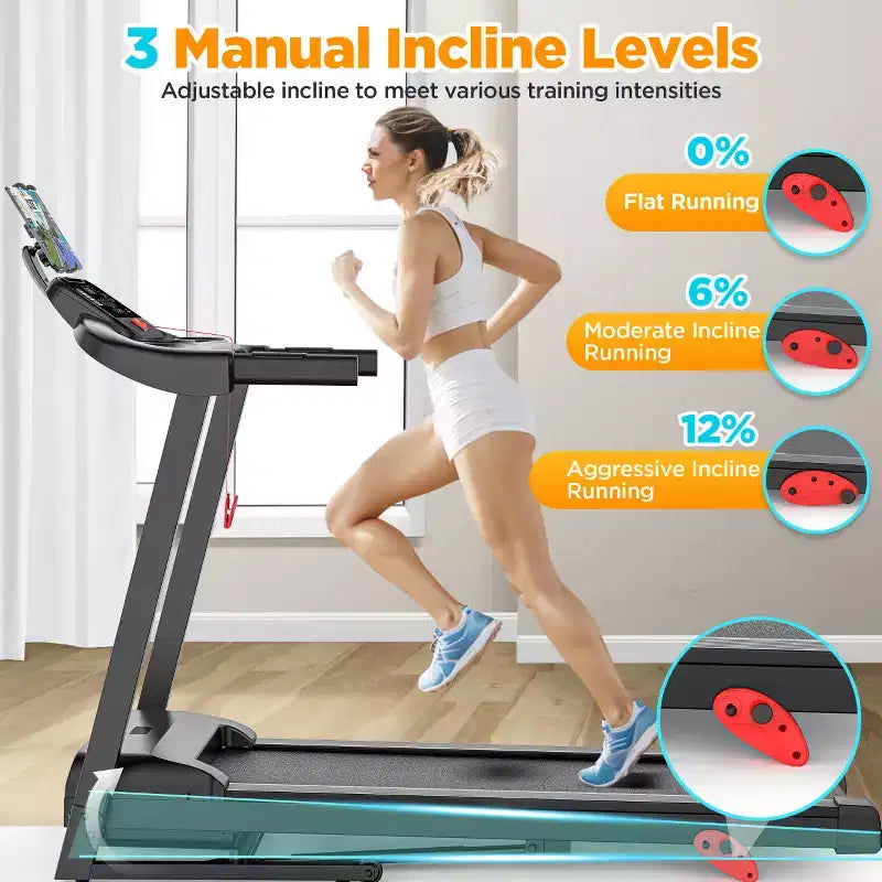 3.75HP Treadmill 300lb Capacity, Incline Folding Treadmill, 64+7 Smart Program, 7.5MPH, APP Control,Treadmill for Home Jogging Walking w/ HiFi Speaker