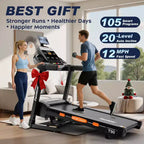 5HP Folding Treadmill  20-Level Automatic Incline, 105 Preset Programs, 0.6512 MPH, App Control for Home Gym