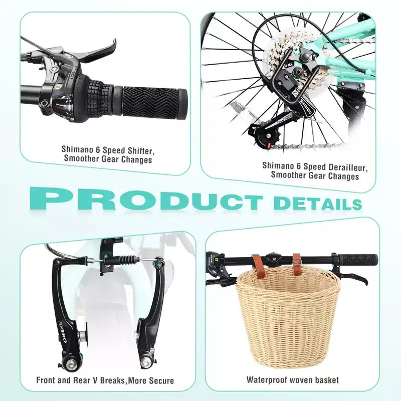 20 Inch Folding Bike for Adults with Basket, Phone Holder & Fenders, Steel Frame 6-Speed City Commuter, Dual V-Brake Portable Compact Bicycle
