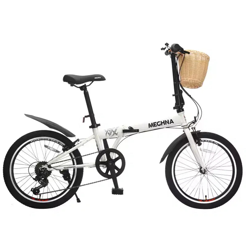 20 Inch Folding Bike for Adults with Basket, Phone Holder & Fenders, Steel Frame 6-Speed City Commuter, Dual V-Brake Portable Compact Bicycle