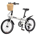 20 Inch Folding Bike for Adults with Basket, Phone Holder & Fenders, Steel Frame 6-Speed City Commuter, Dual V-Brake Portable Compact Bicycle