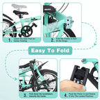 20 Inch Folding Bike for Adults with Basket, Phone Holder & Fenders, Steel Frame 6-Speed City Commuter, Dual V-Brake Portable Compact Bicycle