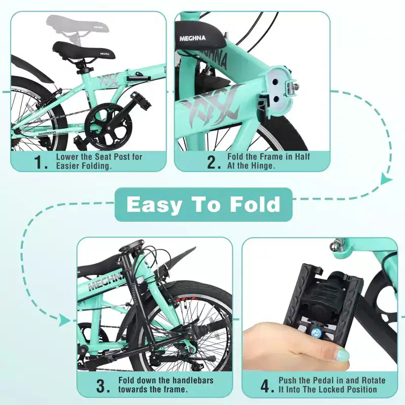 20 Inch Folding Bike for Adults with Basket, Phone Holder & Fenders, Steel Frame 6-Speed City Commuter, Dual V-Brake Portable Compact Bicycle