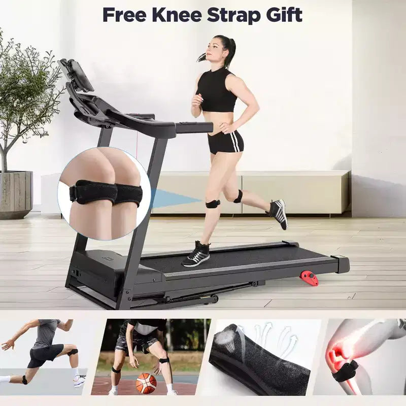 2.75HP Folding Treadmill w/ 300lb Capacity, 3 Incline, 7.5MPH Portable Treadmill for Home , 64+6+1 Program, Smart APP, Bluetooth HiFi Stereo Speakers