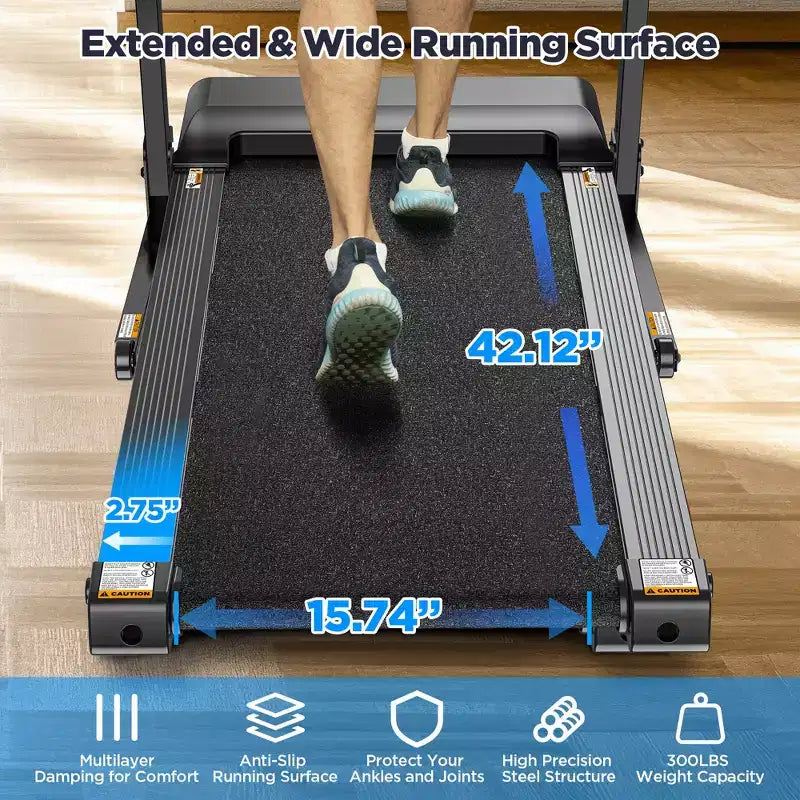 2.75HP Folding Treadmill w/ 300lb Capacity, 3 Incline, 7.5MPH Portable Treadmill for Home , 64+6+1 Program, Smart APP, Bluetooth HiFi Stereo Speakers