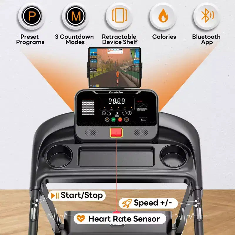 3.0HP Treadmill 300lbs Capacity, 6% Incline Folding Treadmill for Home, 0.6-7.5MPH, 16 Wild Belt, Shock Absorption