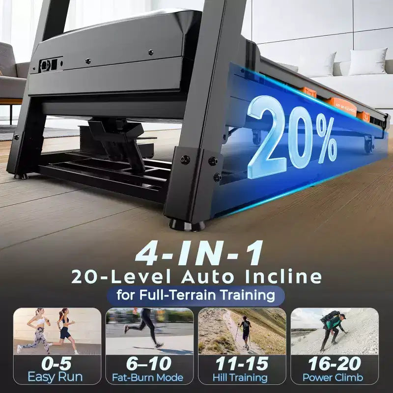 Foldable Treadmill with 20-Level Auto Incline, 12 MPH Speed, APP Control, 400 LBS Capacity, Soft-Drop Design