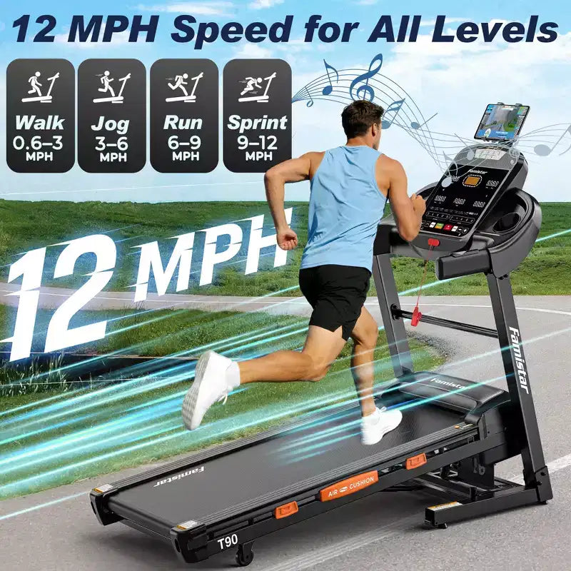 Foldable Treadmill with 20-Level Auto Incline, 12 MPH Speed, APP Control, 400 LBS Capacity, Soft-Drop Design