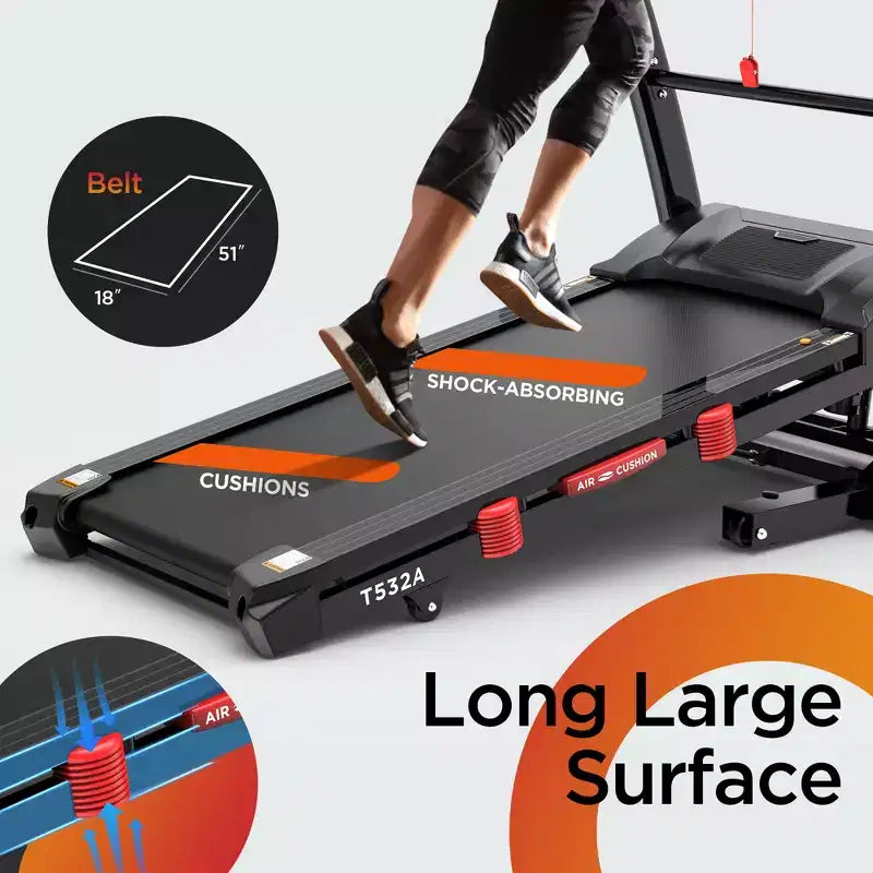 4.95HP Folding Treadmill for Home/Office with Auto Incline, 300 lbs Capacity, Running Machine with Bluetooth Speaker