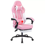 MAYEERTY Ergonomic Video Gamer Chairs, Computer Gaming Chairs with Massage Lumbar Support and Footrest Pink White