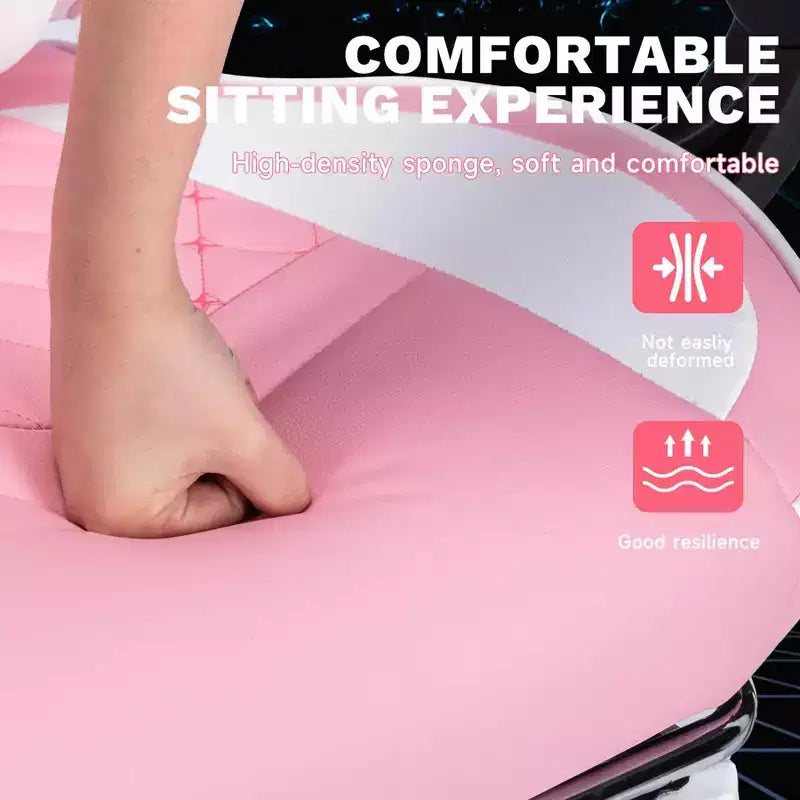 MAYEERTY Ergonomic Video Gamer Chairs, Computer Gaming Chairs with Massage Lumbar Support and Footrest Pink White