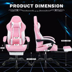 MAYEERTY Ergonomic Video Gamer Chairs, Computer Gaming Chairs with Massage Lumbar Support and Footrest Pink White