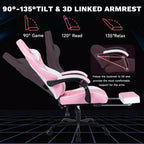 MAYEERTY Ergonomic Video Gamer Chairs, Computer Gaming Chairs with Massage Lumbar Support and Footrest Pink White
