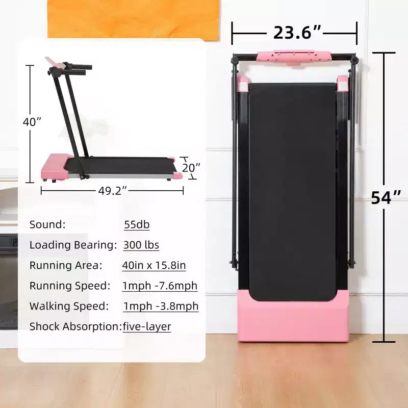 Okak Lightweight Folding Treadmill with Arms, Portable Treadmill with LED Screen, Walking Pad Treadmill for Home and Office Use