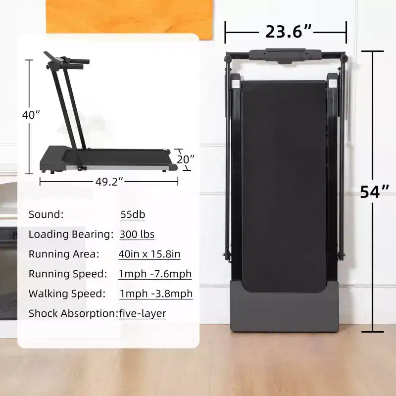 Okak Lightweight Folding Treadmill with Arms, Portable Treadmill with LED Screen, Walking Pad Treadmill for Home and Office Use