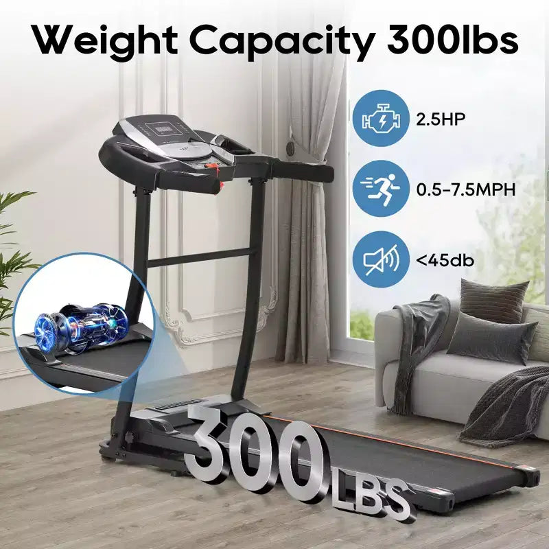 Okak Folding Treadmills with Pulse Sensor, Walking Pad Treadmill with Quiet Brushless Motor, 12 Preset Programs Treadmill with Incline, Black+Silver