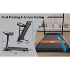 Okak Folding Treadmills with Pulse Sensor, Walking Pad Treadmill with Quiet Brushless Motor, 12 Preset Programs Treadmill with Incline, Black+Silver