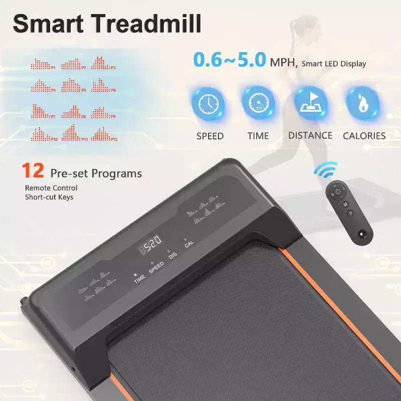 Okak Walking Pad Treadmill with LED Display and Remote Control, 2.5HP Under Desk Treadmill, Portable Treadmill for Home, Office, Black