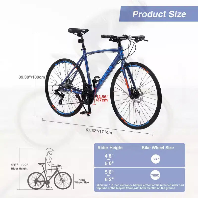 Road Bike with 24 Speeds Drivetrain, 700C Bike with Disc Brakes, Lightweight City Bike Aluminum Alloy Frame,Road Hybrid Bike for Men Women