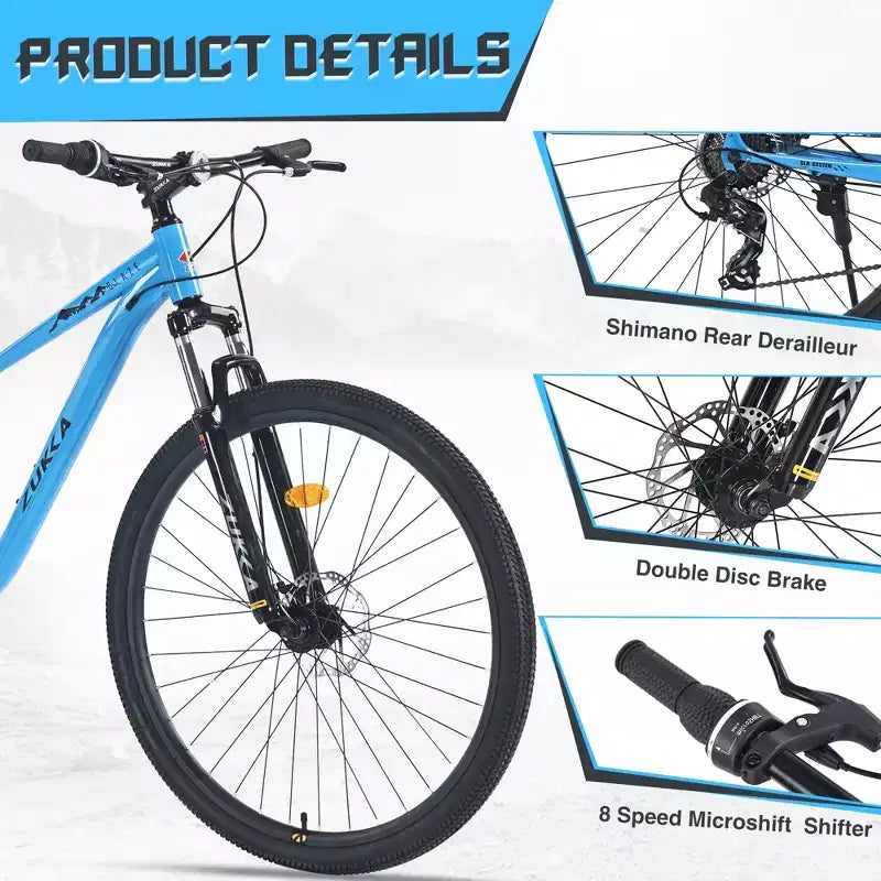 29 Inch Mountain Bike, Single Speed/ 8 Speeds , Steel Frame, Front Suspension Fork, Disc Brake Bicycle for Women Men Adult,Multi Color