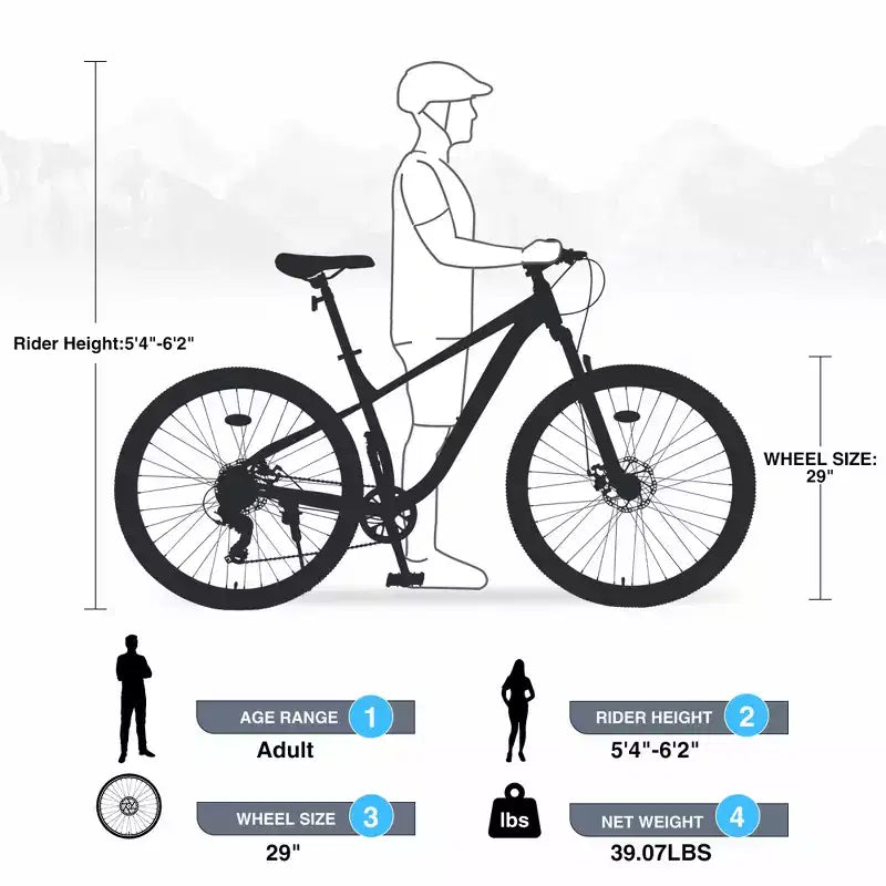 29 Inch Mountain Bike, Single Speed/ 8 Speeds , Steel Frame, Front Suspension Fork, Disc Brake Bicycle for Women Men Adult,Multi Color