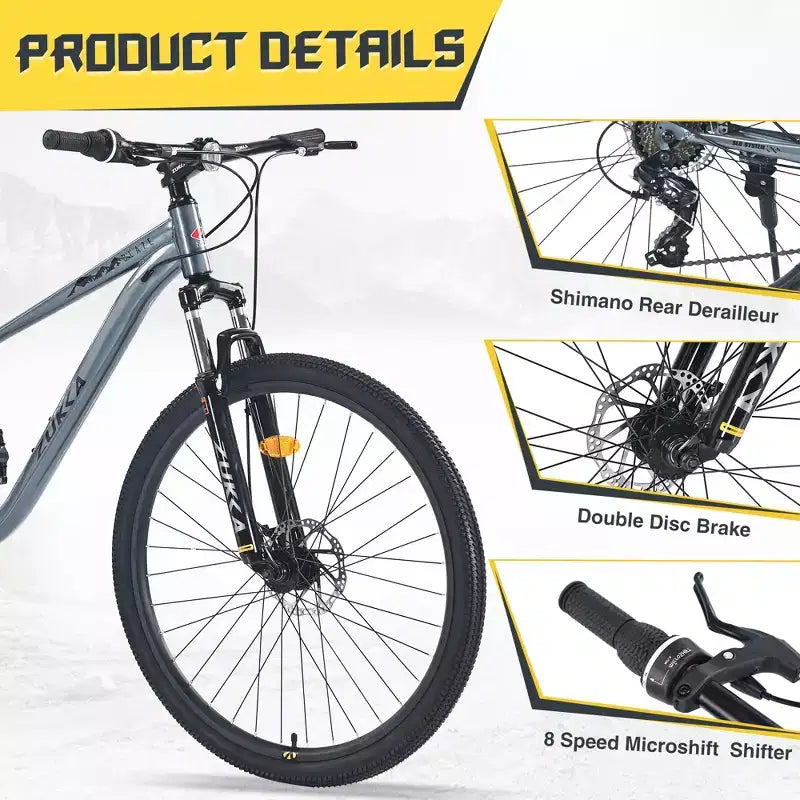 29 Inch Mountain Bike, Single Speed/ 8 Speeds , Steel Frame, Front Suspension Fork, Disc Brake Bicycle for Women Men Adult,Multi Color
