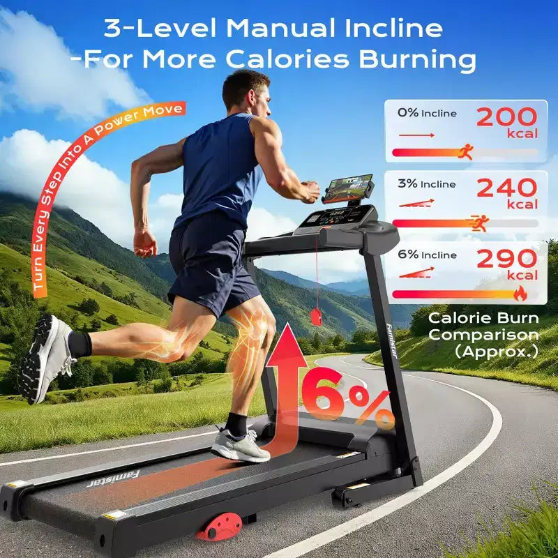 3.1HP Treadmill for Home, Folding Treadmill 300lbs Capacity, Treadmill with 6% Incline, 0.6-7.5MPH, 64 Preset Program