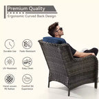 UPTIOT Outdoor Bistro Set with Ergonomic PE Rattan Chairs & Tempered Glass Side Table