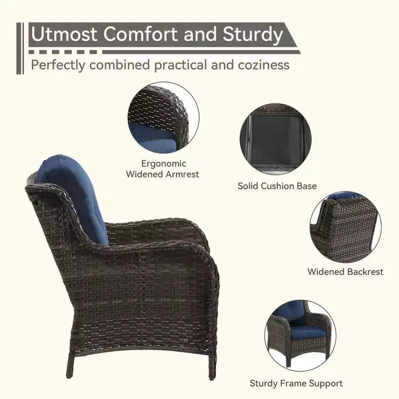 UPTIOT Outdoor Bistro Set with Ergonomic PE Rattan Chairs & Tempered Glass Side Table