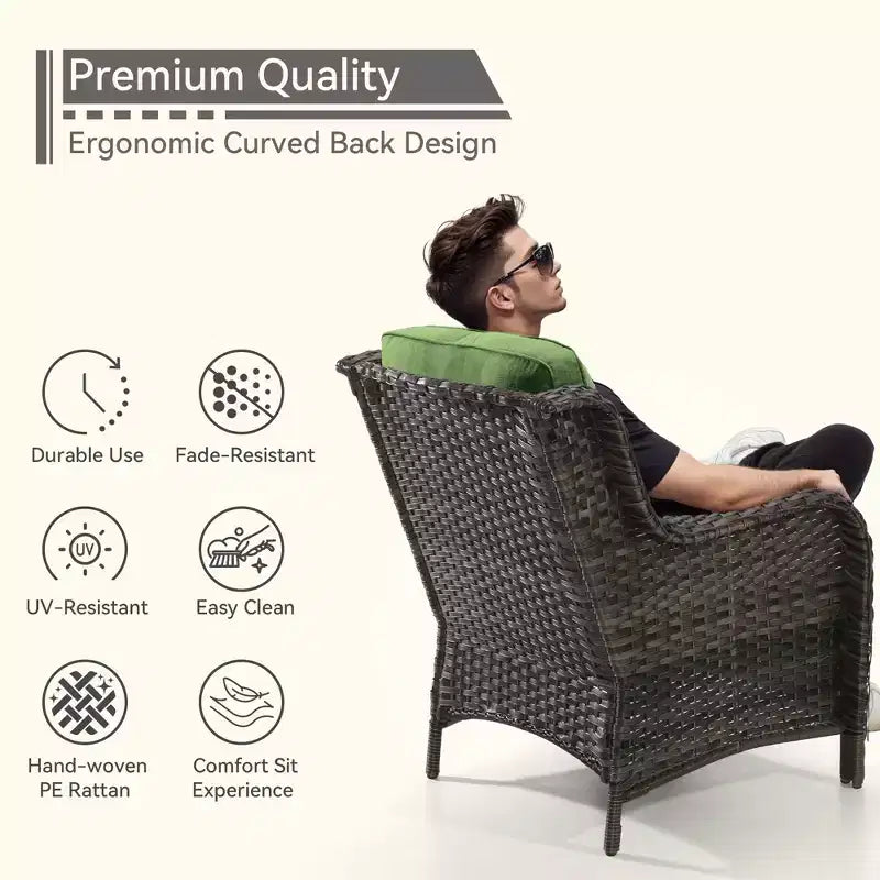 UPTIOT Outdoor Bistro Set with Ergonomic PE Rattan Chairs & Tempered Glass Side Table
