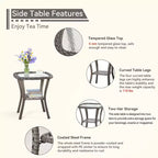 UPTIOT Outdoor Bistro Set with Ergonomic PE Rattan Chairs & Tempered Glass Side Table
