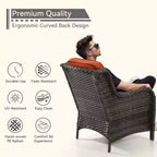 UPTIOT Outdoor Bistro Set with Ergonomic PE Rattan Chairs & Tempered Glass Side Table