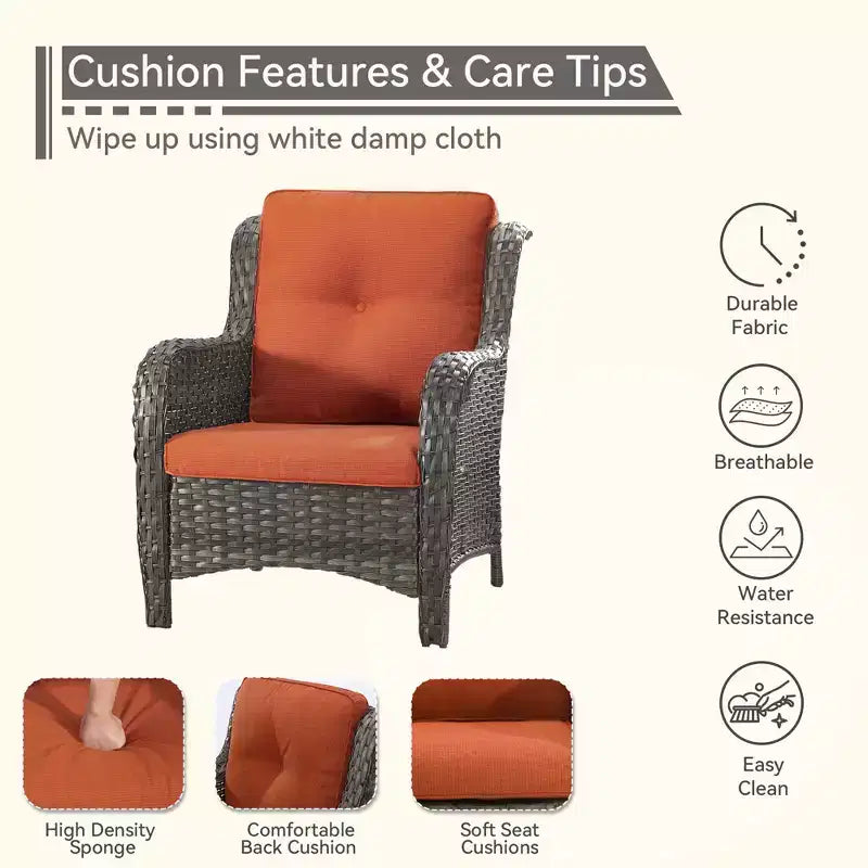 UPTIOT Outdoor Bistro Set with Ergonomic PE Rattan Chairs & Tempered Glass Side Table