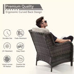 UPTIOT Outdoor Bistro Set with Ergonomic PE Rattan Chairs & Tempered Glass Side Table