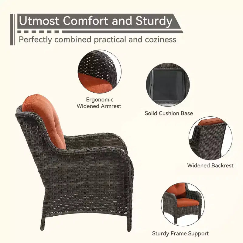 UPTIOT Outdoor Bistro Set with Ergonomic PE Rattan Chairs & Tempered Glass Side Table