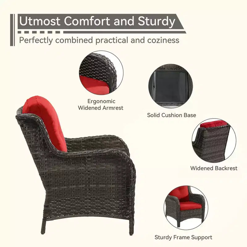 UPTIOT Outdoor Bistro Set with Ergonomic PE Rattan Chairs & Tempered Glass Side Table