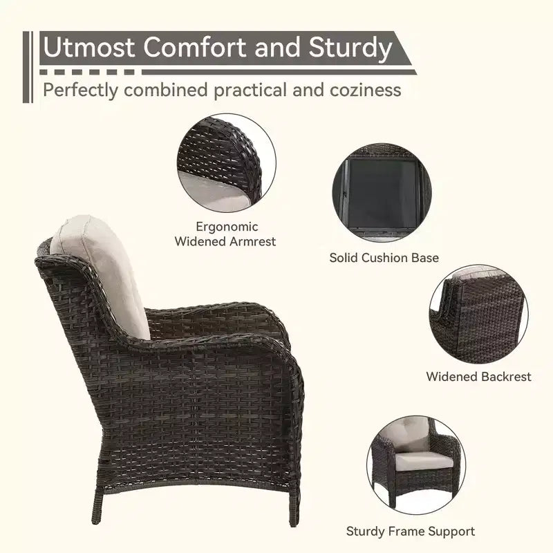 UPTIOT Outdoor Bistro Set with Ergonomic PE Rattan Chairs & Tempered Glass Side Table