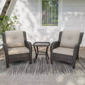 UPTIOT Outdoor Bistro Set with Ergonomic PE Rattan Chairs & Tempered Glass Side Table
