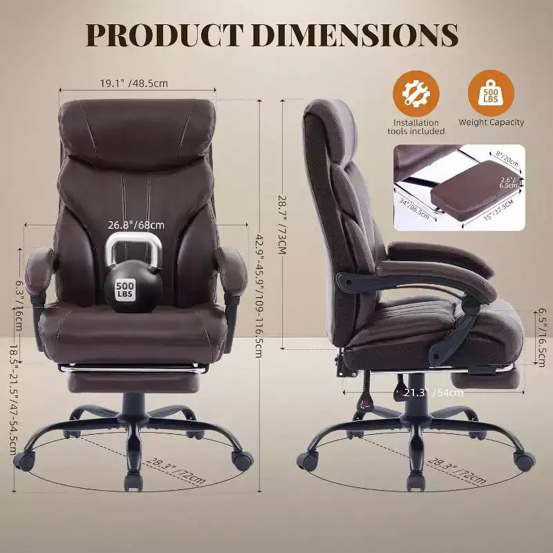 Ergonomic Office Chair,PU Gaming Chair,Adjustable Height 90 to 135 Degree Reclining, Backrest 360 Degree Swivel Wheels,350 Lbs Capacity for Office