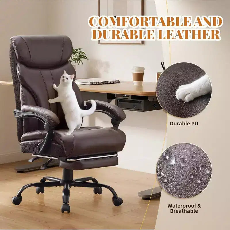 Ergonomic Office Chair,PU Gaming Chair,Adjustable Height 90 to 135 Degree Reclining, Backrest 360 Degree Swivel Wheels,350 Lbs Capacity for Office