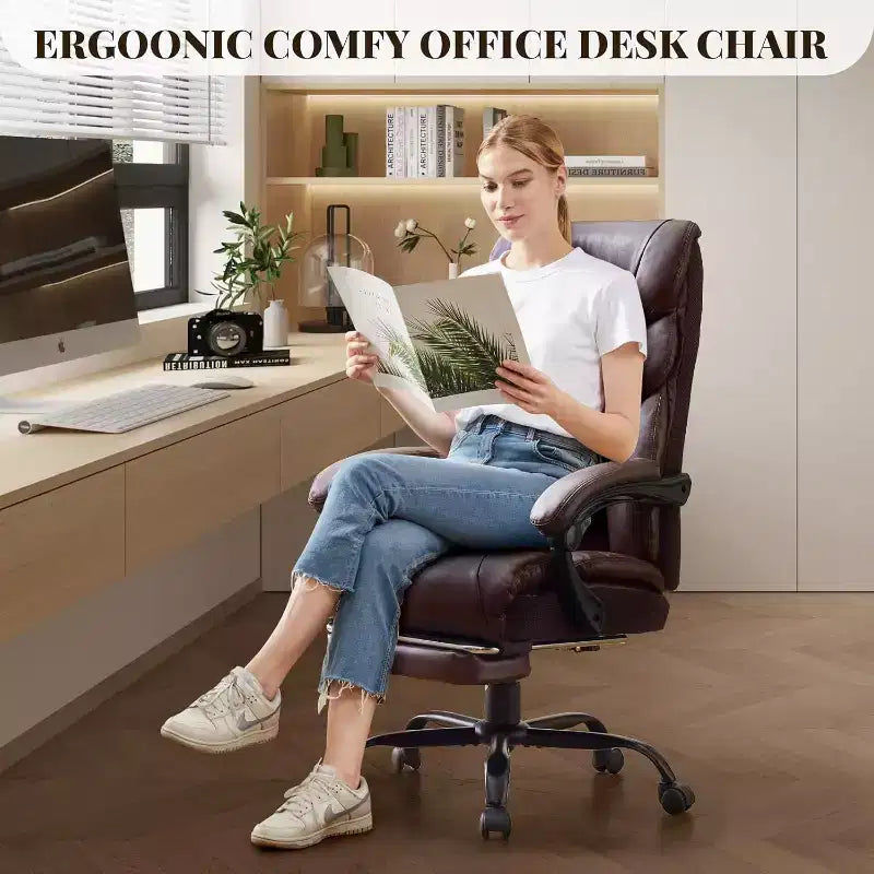 Ergonomic Office Chair,PU Gaming Chair,Adjustable Height 90 to 135 Degree Reclining, Backrest 360 Degree Swivel Wheels,350 Lbs Capacity for Office
