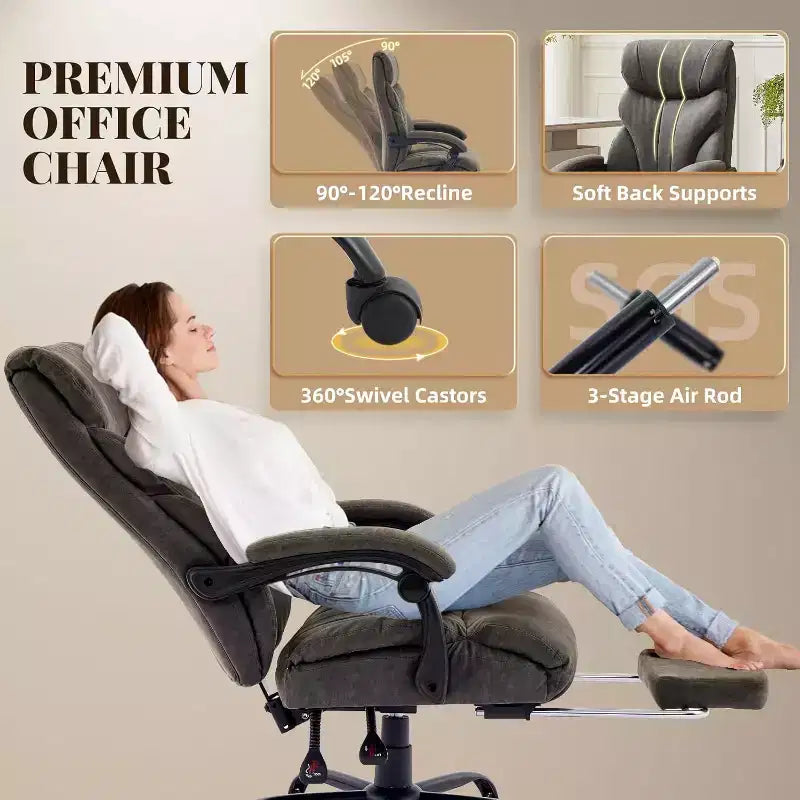Ergonomic Office Chair,PU Gaming Chair,Adjustable Height 90 to 135 Degree Reclining, Backrest 360 Degree Swivel Wheels,350 Lbs Capacity for Office