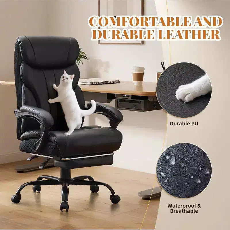 Ergonomic Office Chair,PU Gaming Chair,Adjustable Height 90 to 135 Degree Reclining, Backrest 360 Degree Swivel Wheels,350 Lbs Capacity for Office