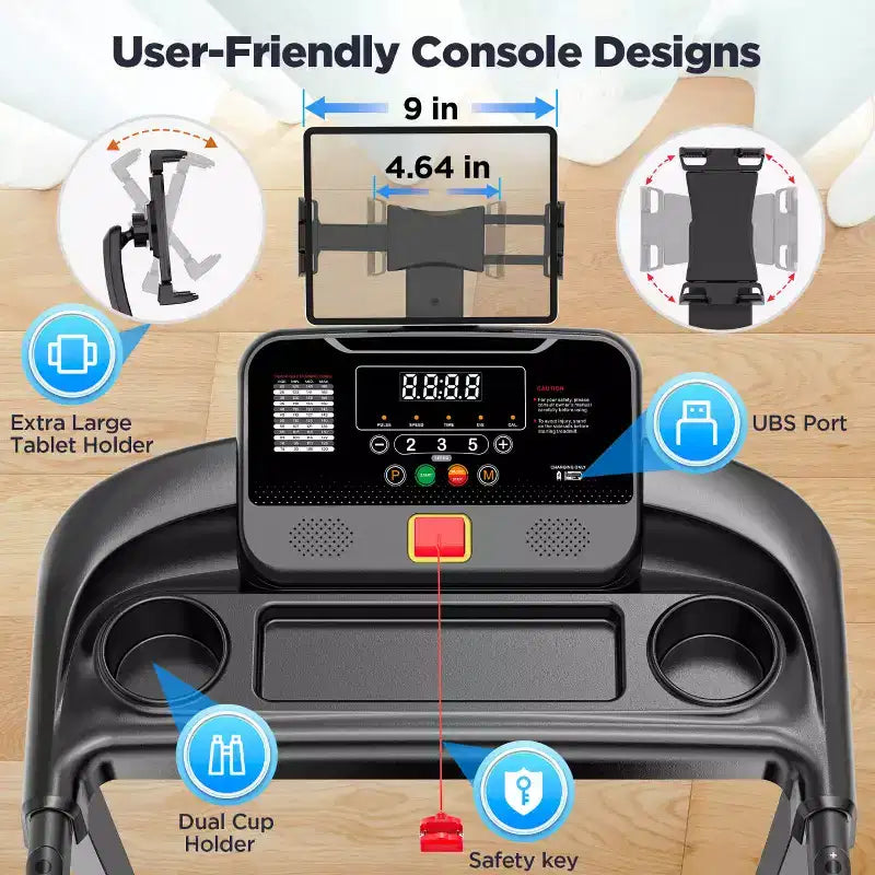 3HP 300lb Capacity Treadmill w/ 64+3+4 Program,3 Adjustable Incline,Folding Treadmill for Home Running & Jogging, 10MPH Speed,HiFi Bluetooth Speakers