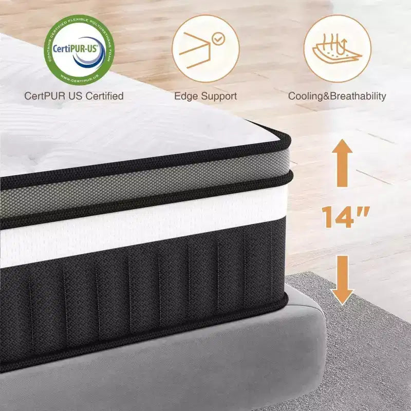 14 Inch king Gel Memory Foam Mattress Medium Firmness, Mattresses for Pressure Relief & Cool Sleep CertiPUR-US Certified